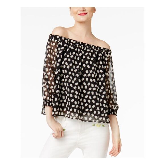 CYNTHIA ROWLEY Tops - CYNTHIA ROWLEY Womens Black Geometric Long Sleeve Off Shoulder Top Size: S